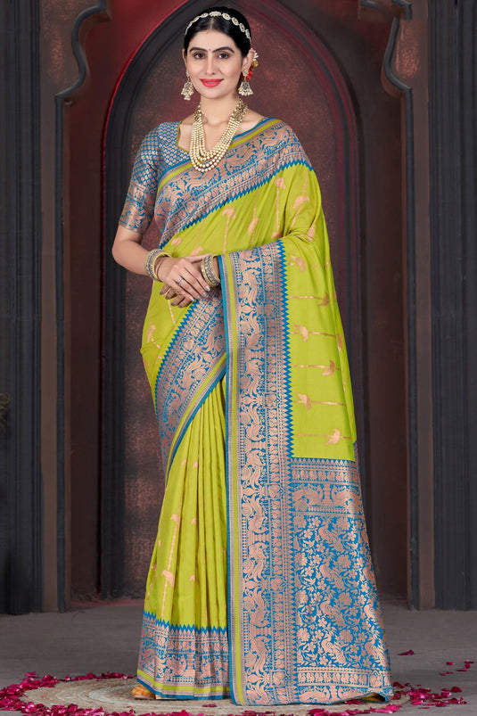 Weaving Work Soothing Function Wear Silk Saree In Green Color