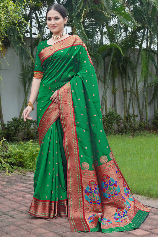 Incredible Weaving Work On Art Silk Fabric Green Saree