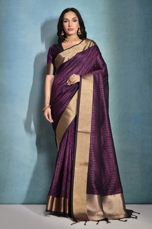 Festive Wear Art Silk Fabric Purple Color Zari Border Work Saree