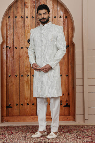 Elegance Art Silk Off White Groom Sherwani With Hand Embroidered