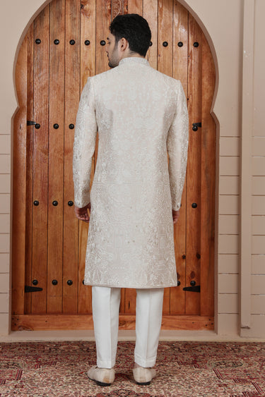 Regal Art Silk Light Pink Designer Groom Sherwani With Aligarh Pant