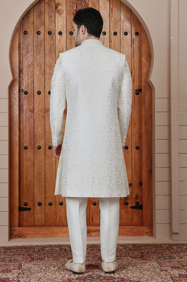 Premium Art Silk Off White Indo Western Groom Sherwani With Pant