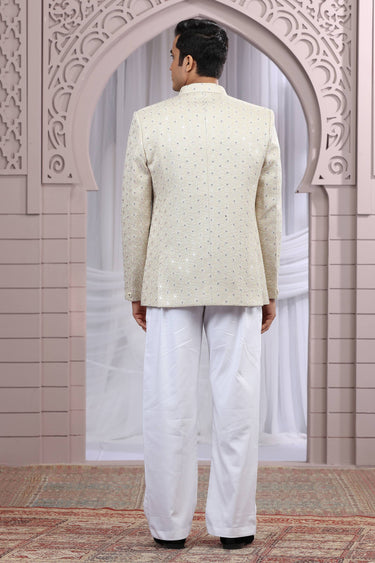 Beige Pretty Art Silk Wedding Wear Readymade Men Indo Western Jodhpuri Suit