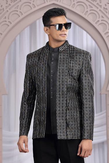 Art Silk Black Magnificent Readymade Men Indo Western Jodhpuri Suit