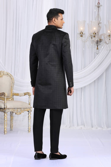 Velvet Fabric Black Wedding Wear Indo Western For Men