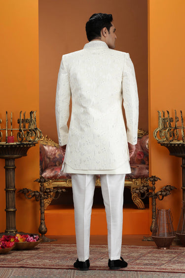 Art Silk Fabric Cream Readymade Indo Western For Wedding Wear