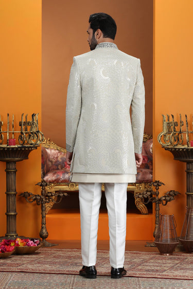 Art Silk Fabric Beige Readymade Indo Western For Wedding Wear