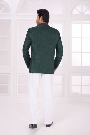 Art Silk Dark Green Readymade Jodhpuri Jacket For Wedding Wear