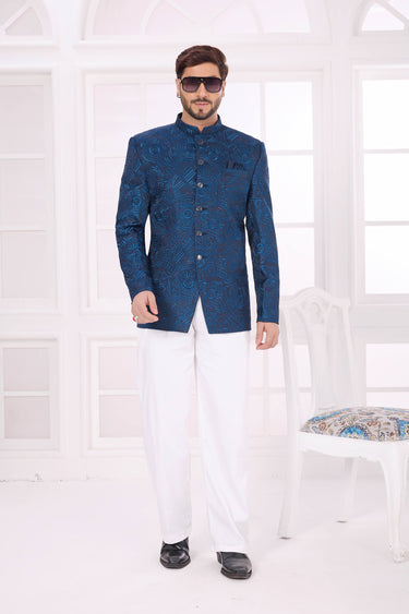 Art Silk Fabric Navy Blue Wedding Wear Readymade Jodhpuri Jacket
