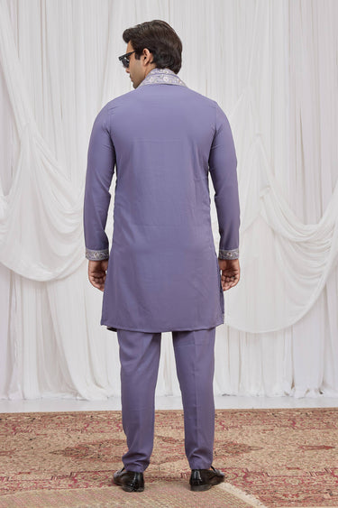 Purple Function Wear Fancy Fabric Readymade Kurta Pyjama With Dupatta For Men