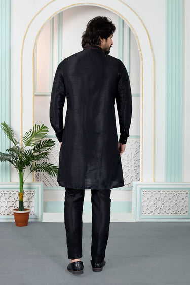 Art Silk Black Men Readymade Kurta Pyjama For Function Wear