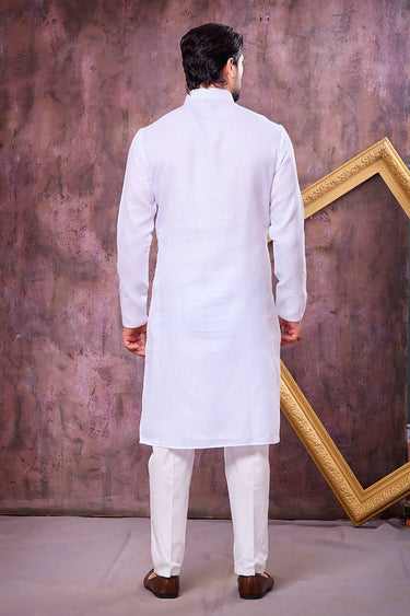 Off White Sangeet Wear Embroidered Readymade Kurta With Aligadhi Pant For Men