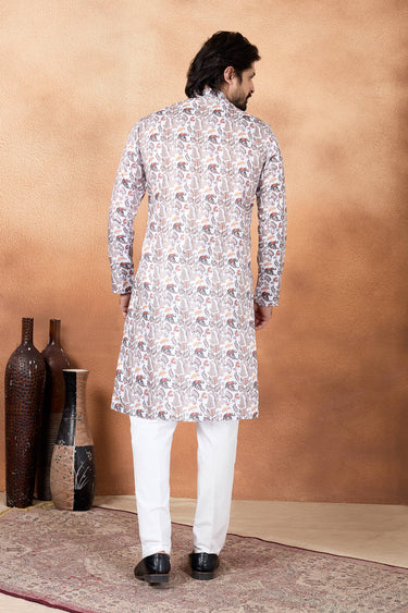 Art Silk Function Wear Off White Readymade Kurta Pyjama For Men
