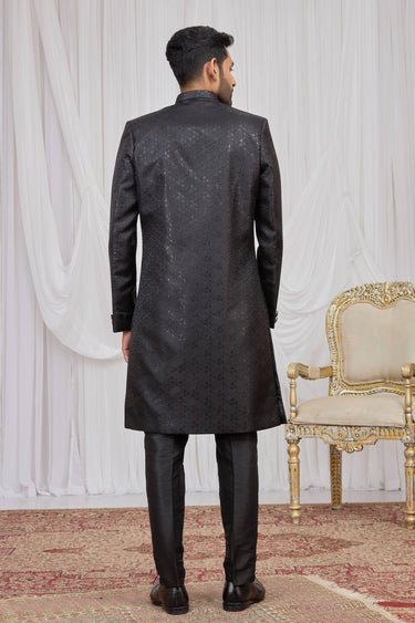 Black Wedding Wear Jacquard Fabric Readymade Indo Western For Men