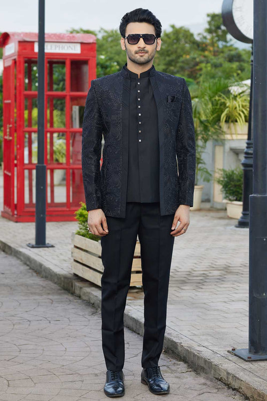 Art Silk Attractive Readymade Jodhpuri Jacket In Black Color