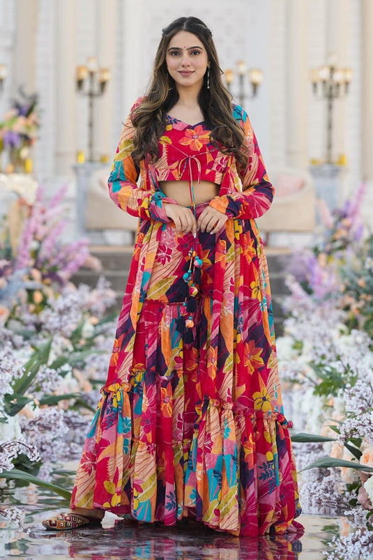 Multi Color Chinon Fabric Beautiful Readymade Sharara Suit With Koti