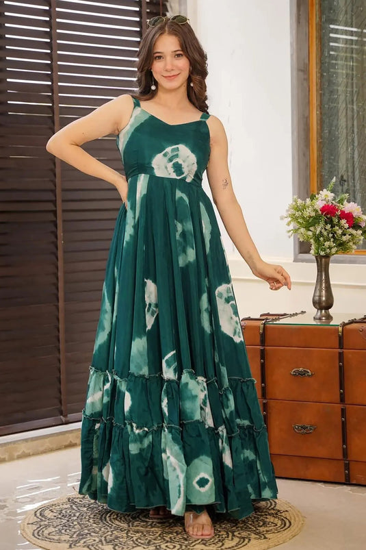 Beautiful Teal Color Flair Anarkali Gown