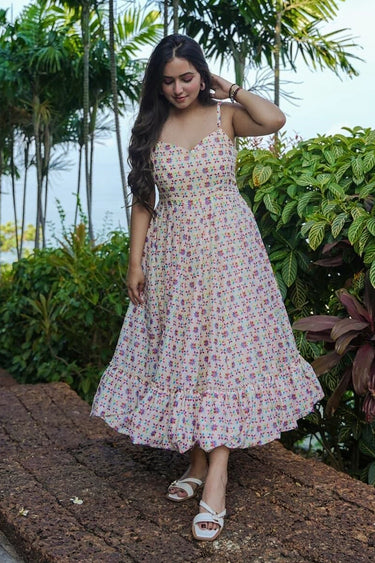 Off White Rayon Digital Printed Readymade Gown