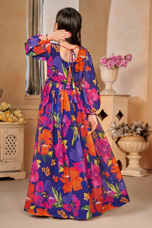 Multi Color Georgette Fabric Function Wear Printed Readymade Kids Gown