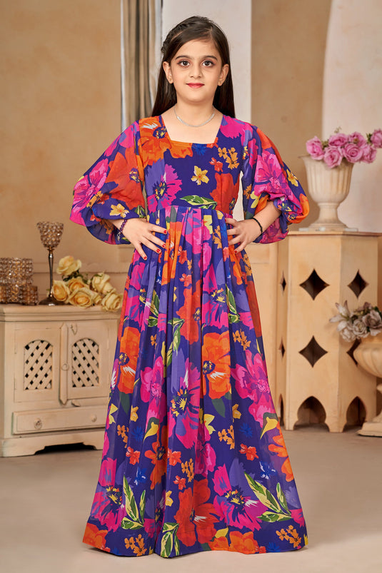 Multi Color Georgette Fabric Function Wear Printed Readymade Kids Gown