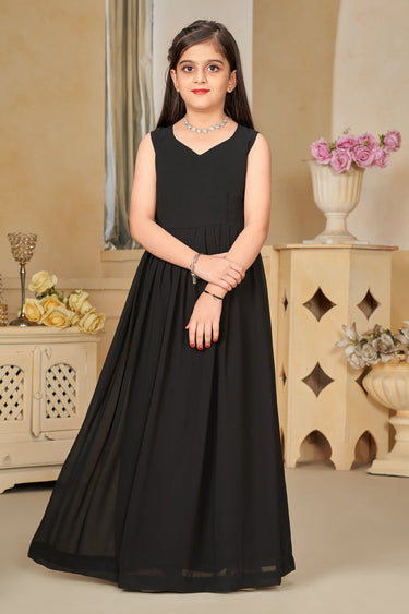 Gorgeous Black Color Georgette Fabric Digital Printed Function Wear Readymade Kids Gown With Shrug