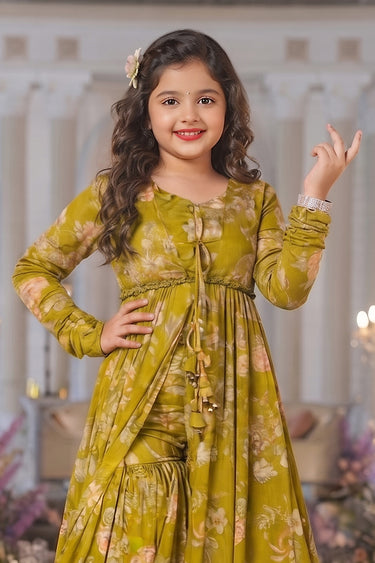 Elegant Green Koti Style Festive Wear Kids Indo Western Suit