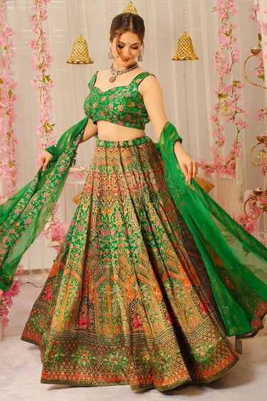 Green Designer Festive Wear Readymade Crop Top Lehenga