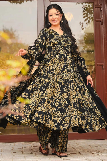 Printed Muslin 3 Piece Readymade Anarkali Style Salwar Suit