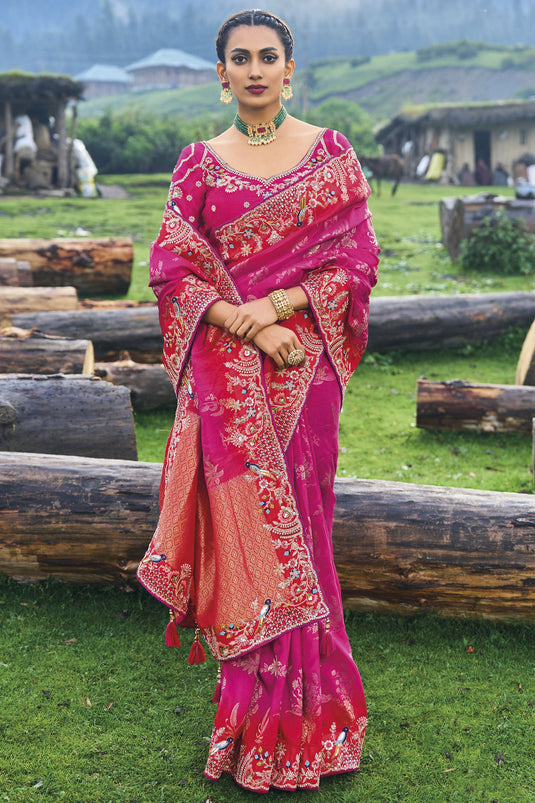 Vaishnavi Andhale Rani Color Gorgeous Wedding Wear Dola Silk Saree With Border Work
