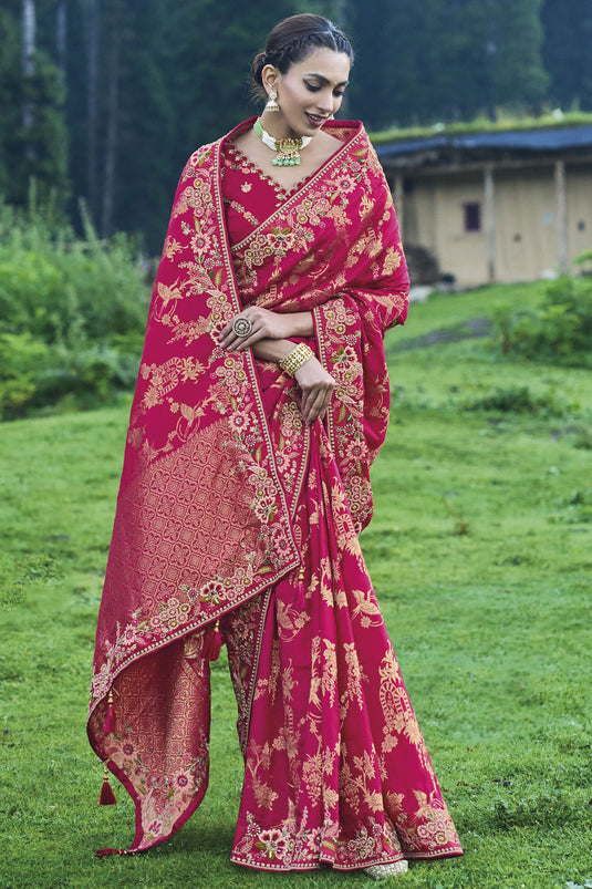 Vaishnavi Andhale Red Color Border Work Pleasant Wedding Wear Dola Silk Saree
