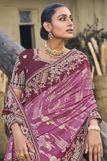Vaishnavi Andhale Pink Color Border Work Brilliant Wedding Wear Dola Silk Saree