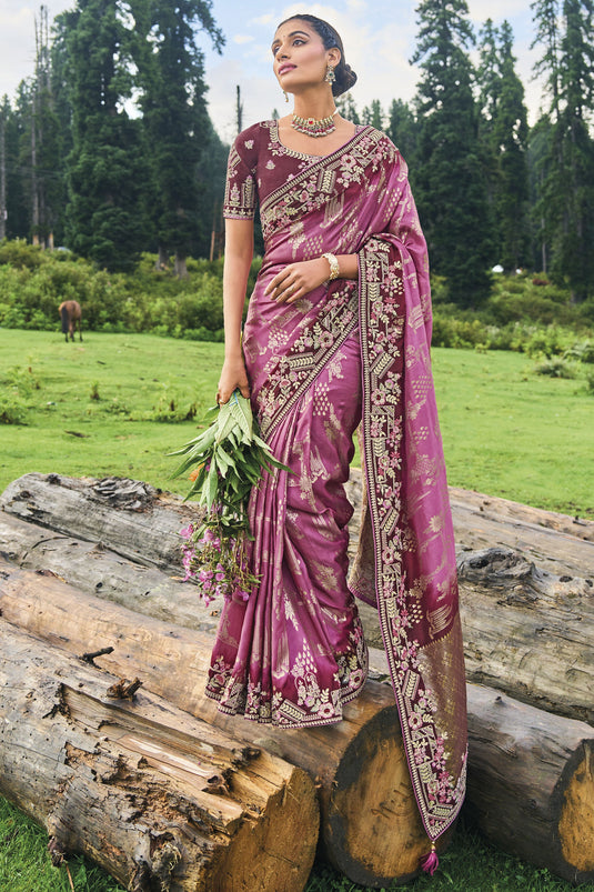 Vaishnavi Andhale Pink Color Border Work Brilliant Wedding Wear Dola Silk Saree