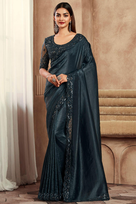 Black Color Border Work Brilliant Party Style Art Silk Saree