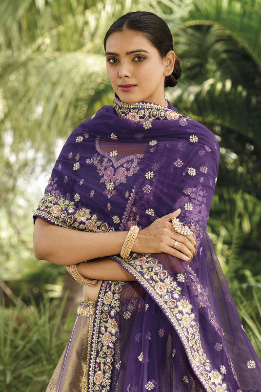 Beige Color Banarasi Silk Fabric Coveted Lehenga With Jacquard Work