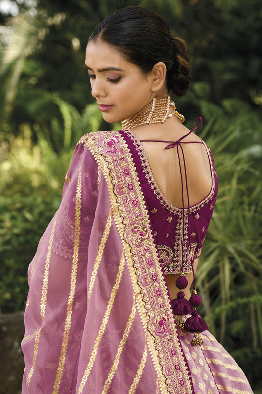 Lavender Color Banarasi Silk Fabric Engaging Lehenga With Jacquard Work