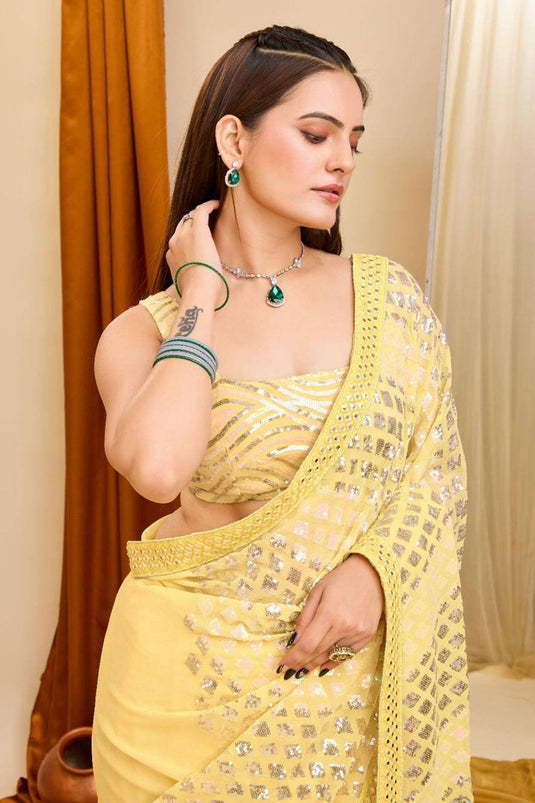 Function Wear Yellow Color Stylish Georgette Saree