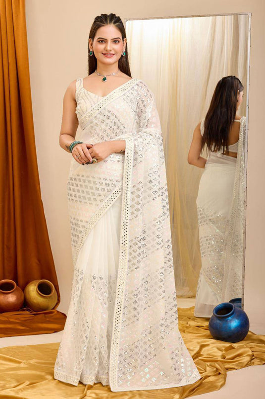 Function Wear Off White Color Beatific Georgette Saree