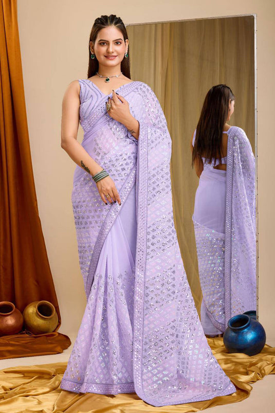 Function Wear Captivating Lavender Color Georgette Saree