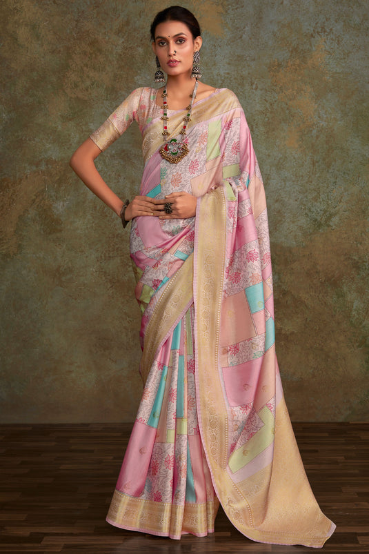 Art Silk Fabric Multi Color Pleasance Saree With Printed Work