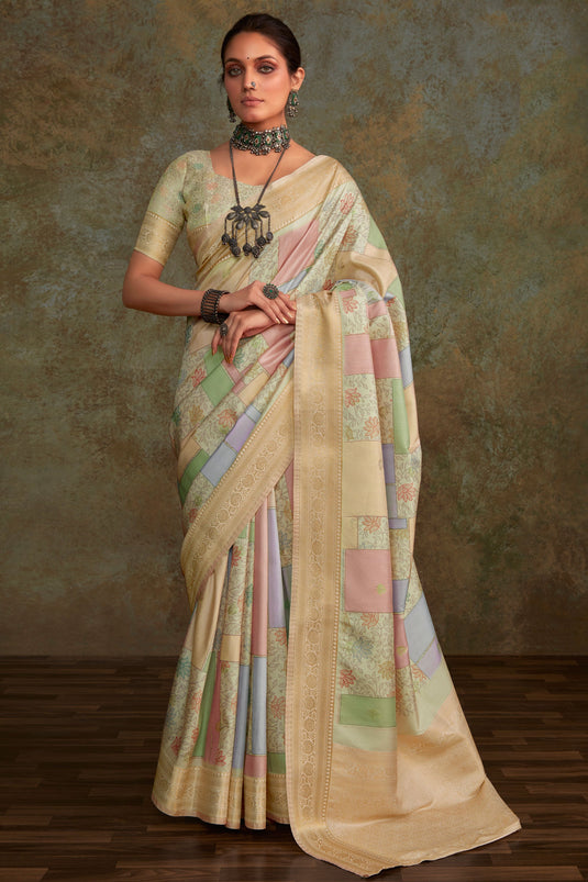 Printed Work On Art Silk Fabric Bewitching Saree In Multi Color