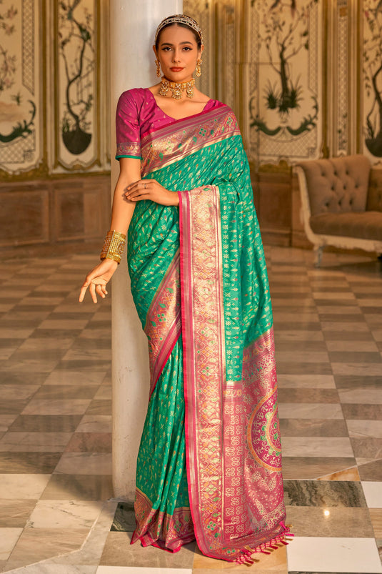 Sea Green Color Gorgeous Weaving Designs Banarasi Silk Saree
