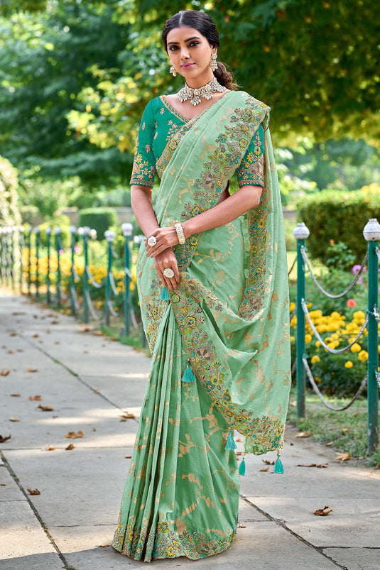 Imperial Sea Green Color Art Silk Fabric Saree With Border Work