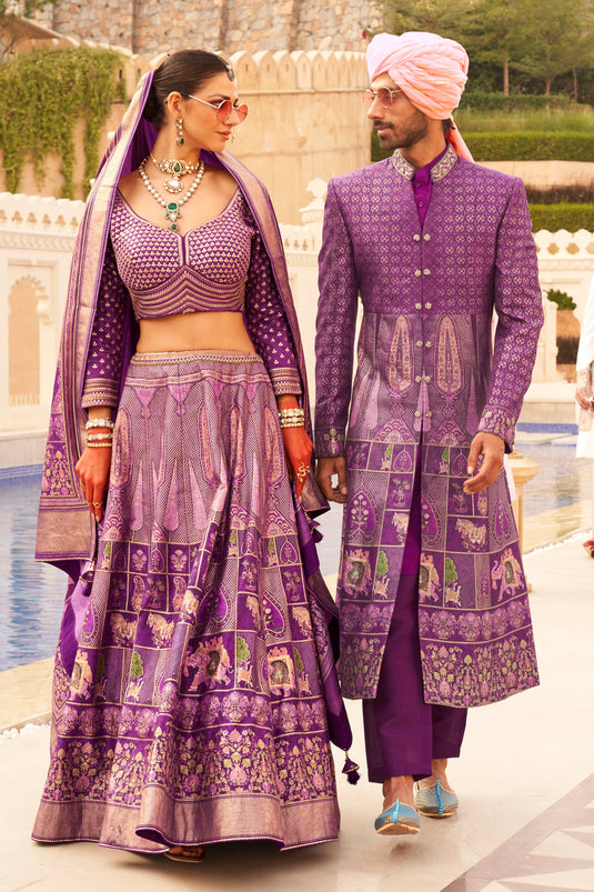 Art Silk Fabric Foil Printed Work Purple Color Ingenious Readymade 3 piece Lehenga Choli