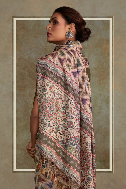 Multi Color Handloom Silk Fabric Coveted Saree With Printed Work