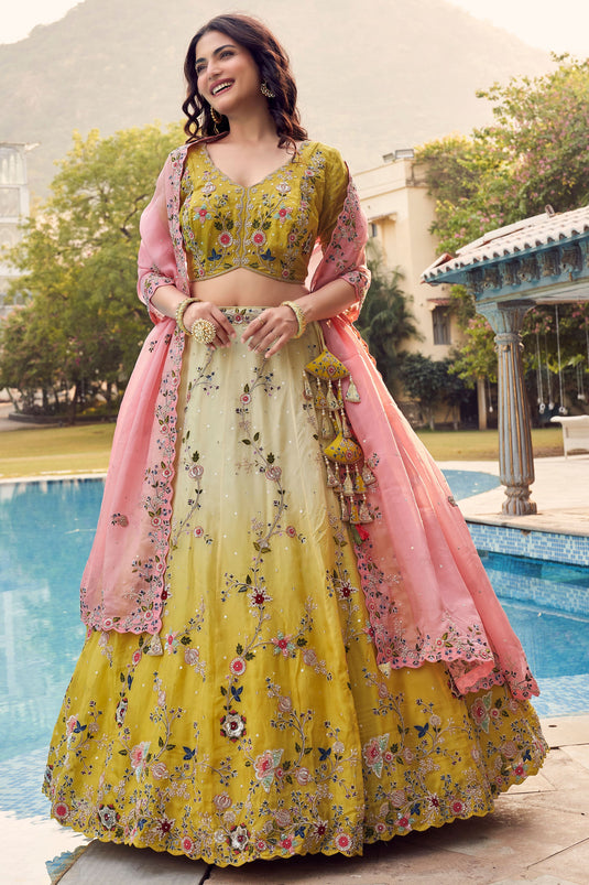 Embellished Yellow Color Function Style Organza Fabric Lehenga