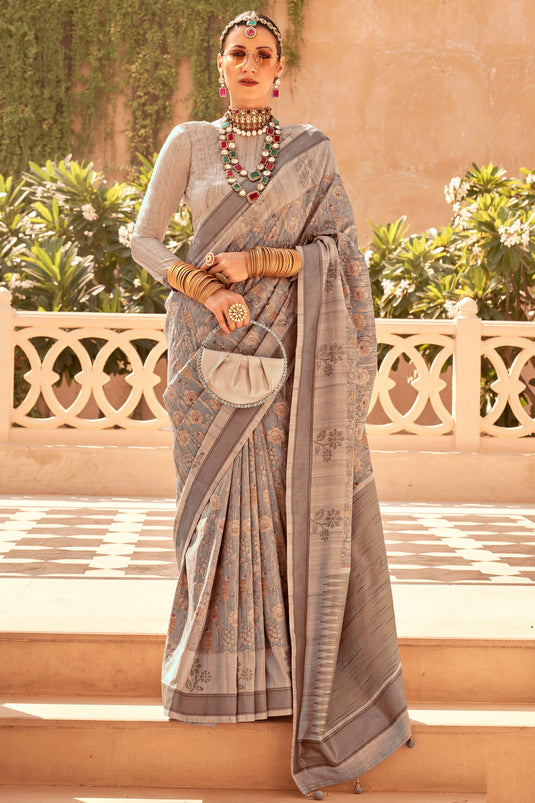 Beguiling Dark Beige Color Art Silk Fabric Digital Printed Saree