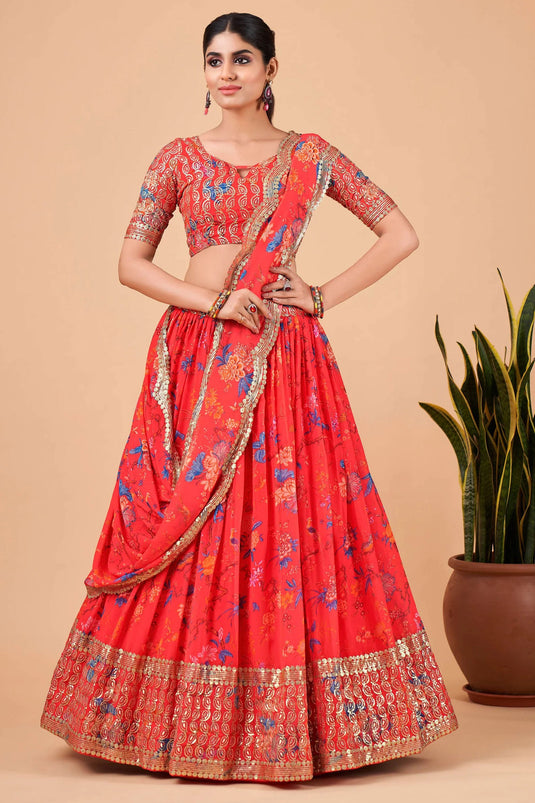 Pink Color Georgette Fabric Enticing Function Wear Lehenga