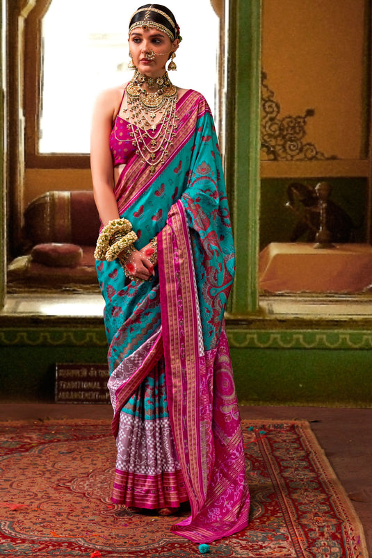 Fabulous Art Silk Fabric Cyan Color Printed Saree