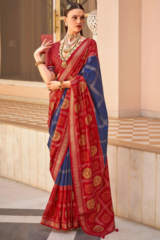 Incredible Art Silk Fabric Navy Blue Color Patola Printed Saree