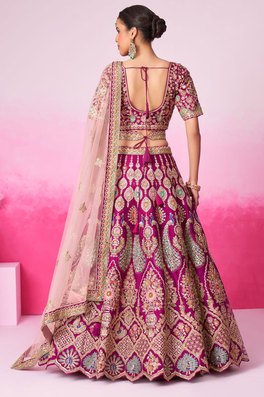 Mesmeric Burgundy Color Sequins Embroidered Bridal Lehenga In Silk Fabric